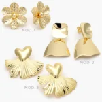 Aretes Chunky Flores Corazones Chapa de Oro 723
