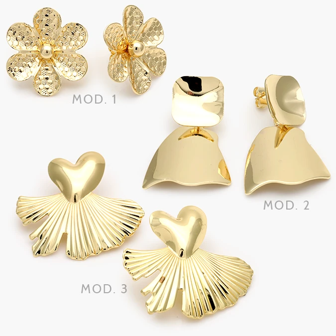 CA10723 Aretes Chunky Flores Corazones Chapa de Oro 723 - Imagen 1
