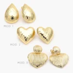 Aretes Chunky Gotas Corazones Chapa de Oro 725 - Modelo 1