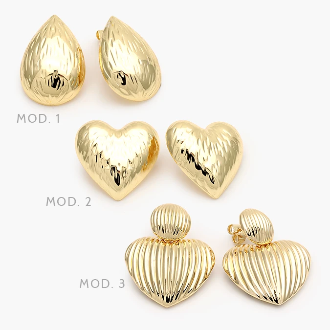 CA10725 Aretes Chunky Gotas Corazones Chapa de Oro 725 - Imagen 1