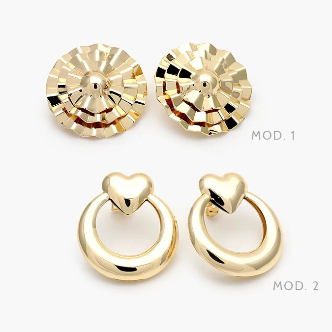 CA10727 Aretes Chunky Corazones Chapa de Oro 727 - Imagen 1