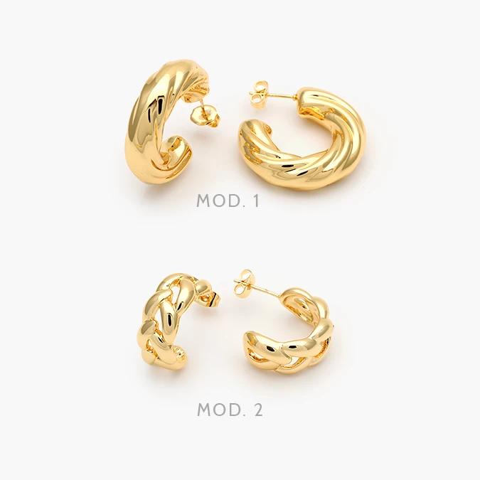 CA10728 Aretes Chunky Eslabones Chapa de Oro 728 - Imagen 1