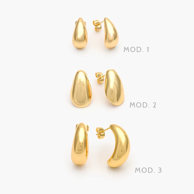 CA10729 Aretes Gotas Lisos Sin Piedras Chapa de Oro 729 - Imagen 1