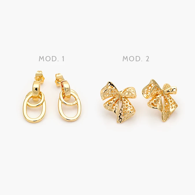 CA10731 Aretes Moños Lisos Sin Piedras Chapa de Oro 731 - Imagen 1