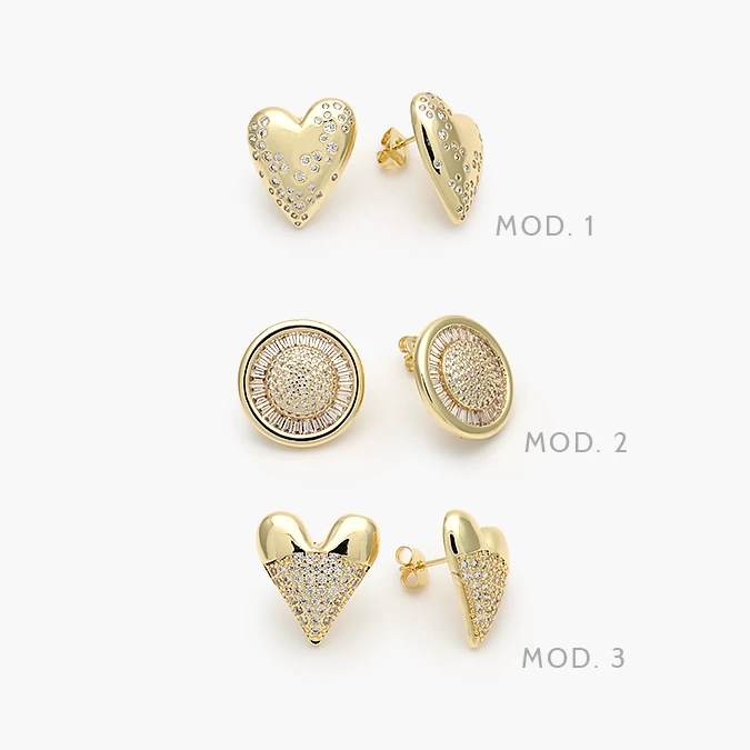 CA10732 Aretes Corazones Piedras Blancas Chapa de Oro 732 - Imagen 1
