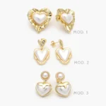 Aretes Corazones Perlas Chapa de Oro 734 - Modelo 1