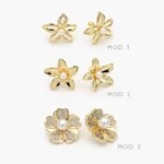Aretes Flores Perlas Chapa de Oro 736