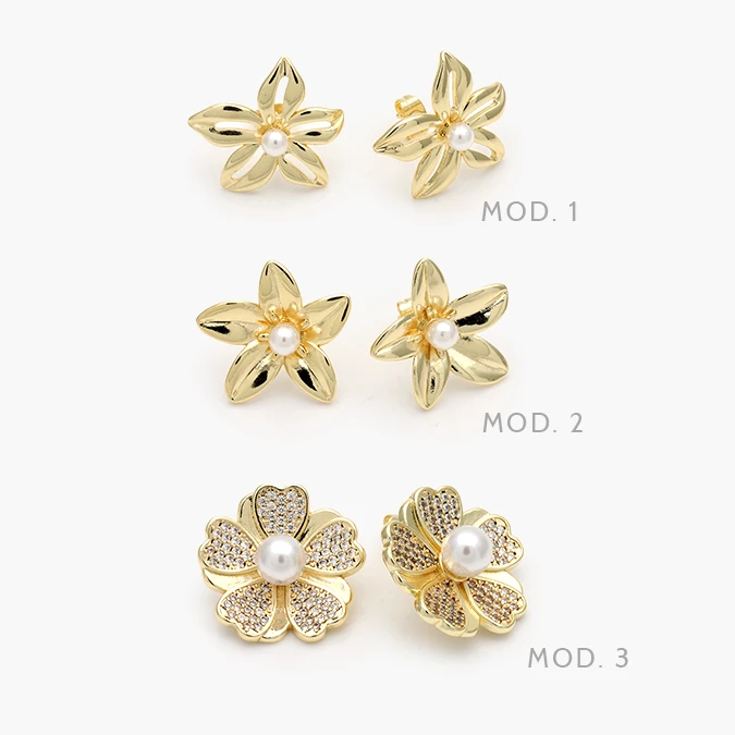 CA10736 Aretes Flores Perlas Chapa de Oro 736 - Imagen 1
