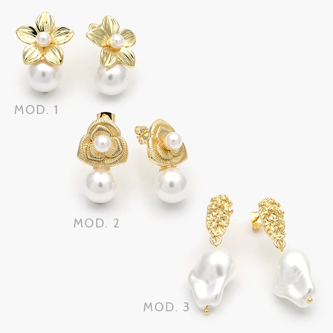 CA10737 Aretes Flores Perlas Chapa de Oro 737 - Imagen 1