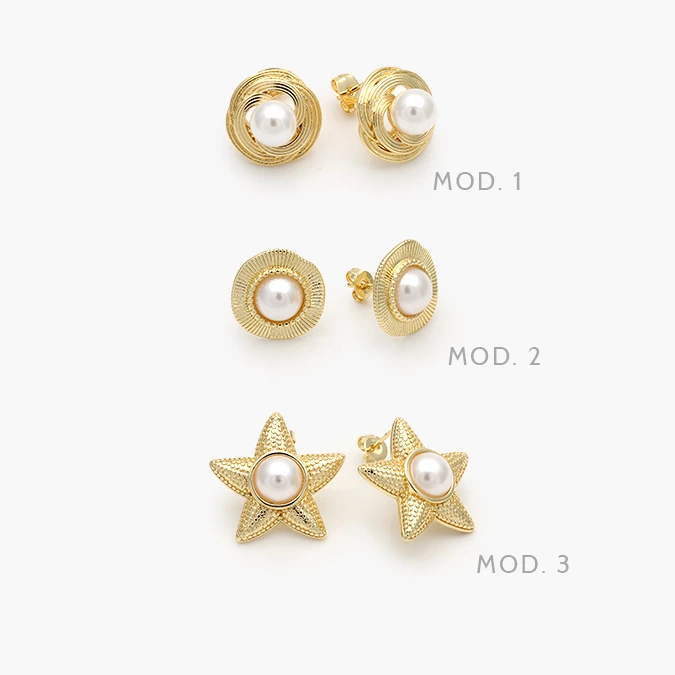 CA10738 Aretes Estrellas Perlas Chapa de Oro 738 - Imagen 1