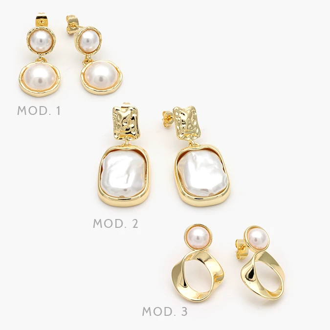 CA10740 Aretes Perlas Colgantes Chapa de Oro 740 - Imagen 1