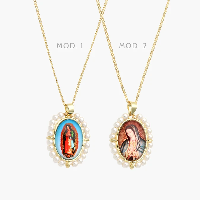 CDR0420 Collar Virgen de Guadalupe Perlas Chapa de Oro 420 - Imagen 1