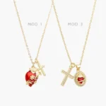 Collar Sagrado Corazón Cruz Zirconias Blancas Chapa de Oro 422 - Modelo 1