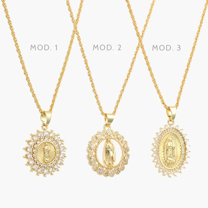 CDR0428 Collar Virgen Guadalupe Zirconias Chapa de Oro 428 - Imagen 1