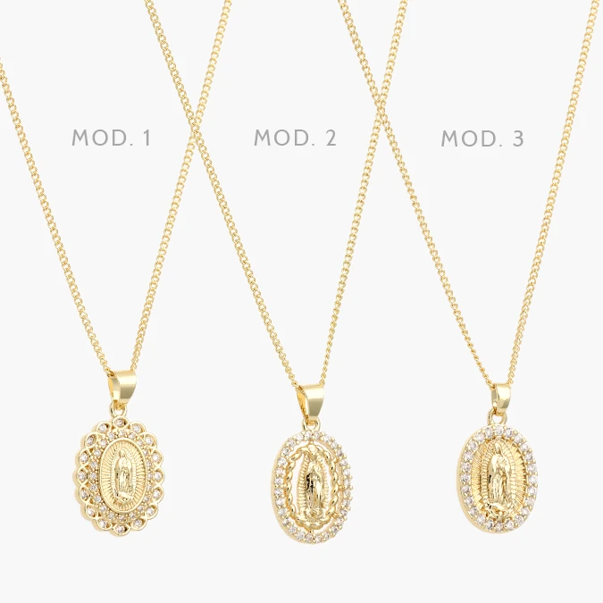 CDR0431 Collar Virgen Guadalupe Zirconias Blancas Chapa de Oro 431 - Imagen 1
