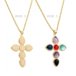 Collar Cruz Zirconias Colores y Blancas Chapa de Oro 439 - Modelo 1