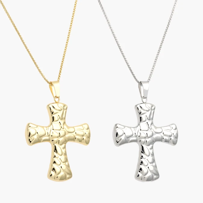 CDR0443 Collar Cruz Chunky Liso Sin Piedras Chapa de Oro/Rodio 443 - Imagen 1