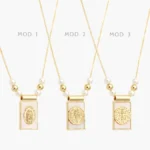 Collar Relicario Virgen Guadalupe San Benito Perlas Chapa de Oro 445