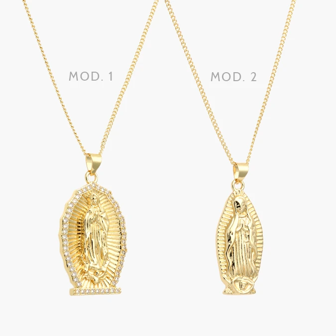 CDR0448 Collar Virgen Guadalupe Liso sin Piedras Chapa de Oro 448 - Imagen 1