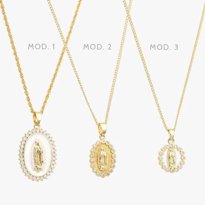 CDR0450 Collar Virgen de Guadalupe Zirconias Blancas Chapa de Oro 450 - Imagen 1