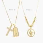 Collar Cruz Virgen Guadalupe Arcangel Chapa de Oro 452