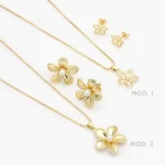 Juego Flores Perlas Chapa de Oro 165