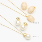 Juego Resina Blanca Perlas Chapa de Oro 170