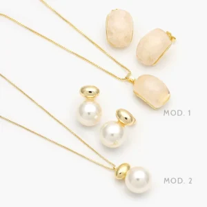 Juego Resina Blanca Perlas Chapa de Oro 170