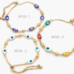 Pulso Ajustable Ojo Turco Blanco y Azul Chapa de Oro 248