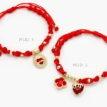 Pulso Tejido Sagrado Corazón Flor Trebol Zirconia Roja Chapa de Oro 301 - Modelo 1