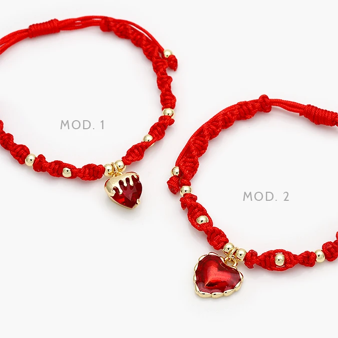 CP0303 Pulso Tejido Corazón Zirconia Roja Chapa de Oro 303 - Imagen 1