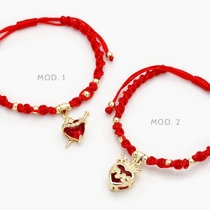 CP0305 Pulso Tejido Sagrado Corazón Zirconia Roja Chapa de Oro 305 - Imagen 1