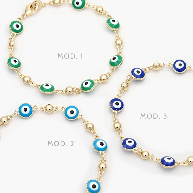 CP0308-1 Pulso Ojo Turco Verde Azul Marino y Cielo Chapa de Oro 308 - Imagen 1
