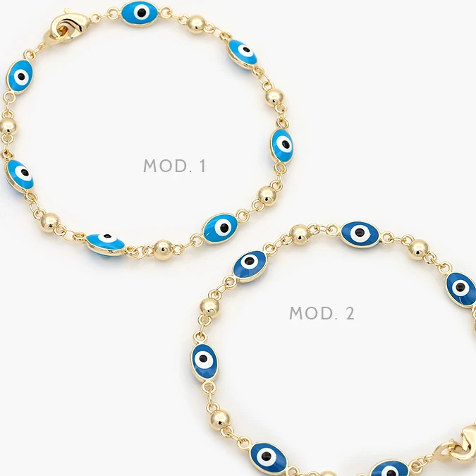 CP0310 Pulso Ojo Turco Azul Marino y Cielo Chapa de Oro 310 - Imagen 1