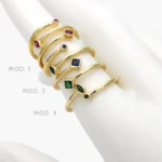 Anillo Ajustable Zirconia Piedra Colores Chapa de Oro 1341 - Modelo 1