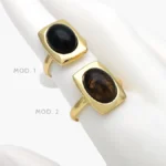 Anillo Ajustable Acrílico Negro y Cafe Ambar Chapa de Oro 1342