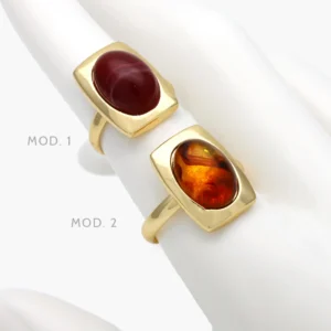 Anillo Ajustable Acrílico Rojo y Naranja Chapa de Oro 1343
