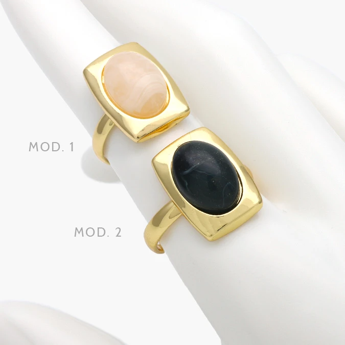 CTB1344 Anillo Ajustable Acrílico Rosa y Negro Chapa de Oro 1344 - Imagen 1