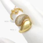 Anillo Ajustable Flor Gotas Zirconias Blancas Chapa de Oro 1349 - Modelo 1