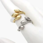 Anillo Ajustable Liso Chunky Hoja Olivo Chapa de Oro 1364