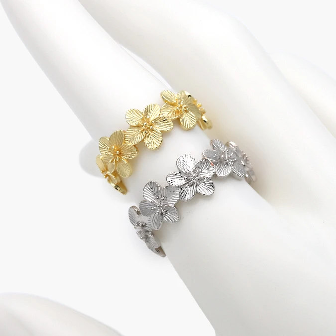 CTB1376 Anillo Ajustable Liso Chapa de Oro Flores 1376 - Imagen 1