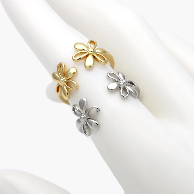 CTB1378 Anillo Ajustable Liso Chapa de Oro Flores 1378 - Imagen 1