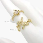 Anillo Zirconia Piedra Blanca Tortuga & Ramas Ajustable Chapa de Oro 1387