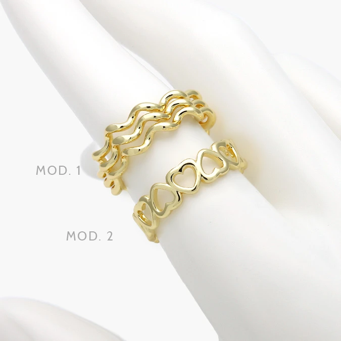 CTB1390 Anillo Liso Ajustable Chapa de Oro Corazones 1390 - Imagen 1
