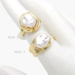 Anillo Chunky Ajustable Chapa de Oro Perla 1391