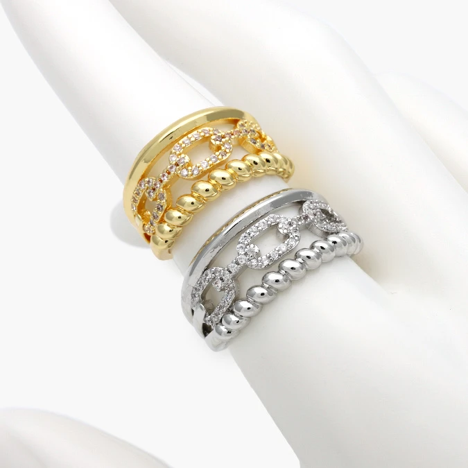CTB1395 Anillo Eslabones Zirconia Ajustable Chapa de Oro 1395 - Imagen 1