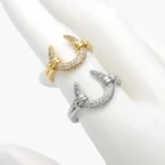 Anillo Ajustable Chapa de Oro Herradura Zirconias Piedra Blanca 1398