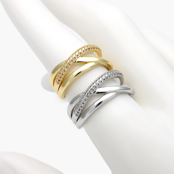 CTB1399 Anillo Ajustable Chapa de Oro Zirconias Piedra Blanca 1399 - Imagen 1