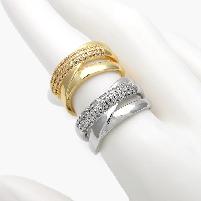 CTB1400 Anillo Ajustable Chapa de Oro Zirconias Piedra Blanca 1400 - Imagen 1