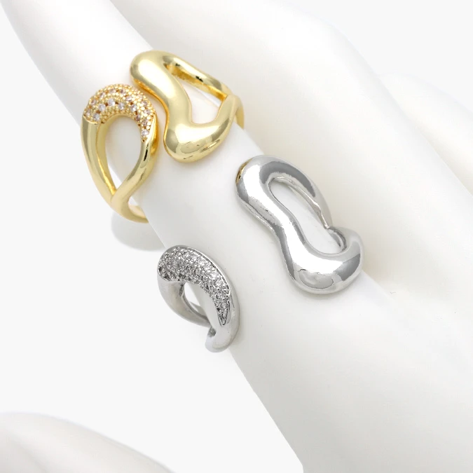 CTB1401 Anillo Ajustable Chunky Chapa de Oro Piedra Blanca 1401 - Imagen 1
